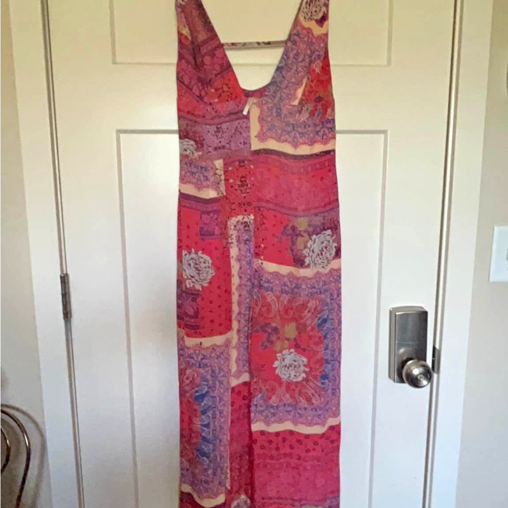 Free People Red Pink Wide Leg Jumpsuit Resort Wear